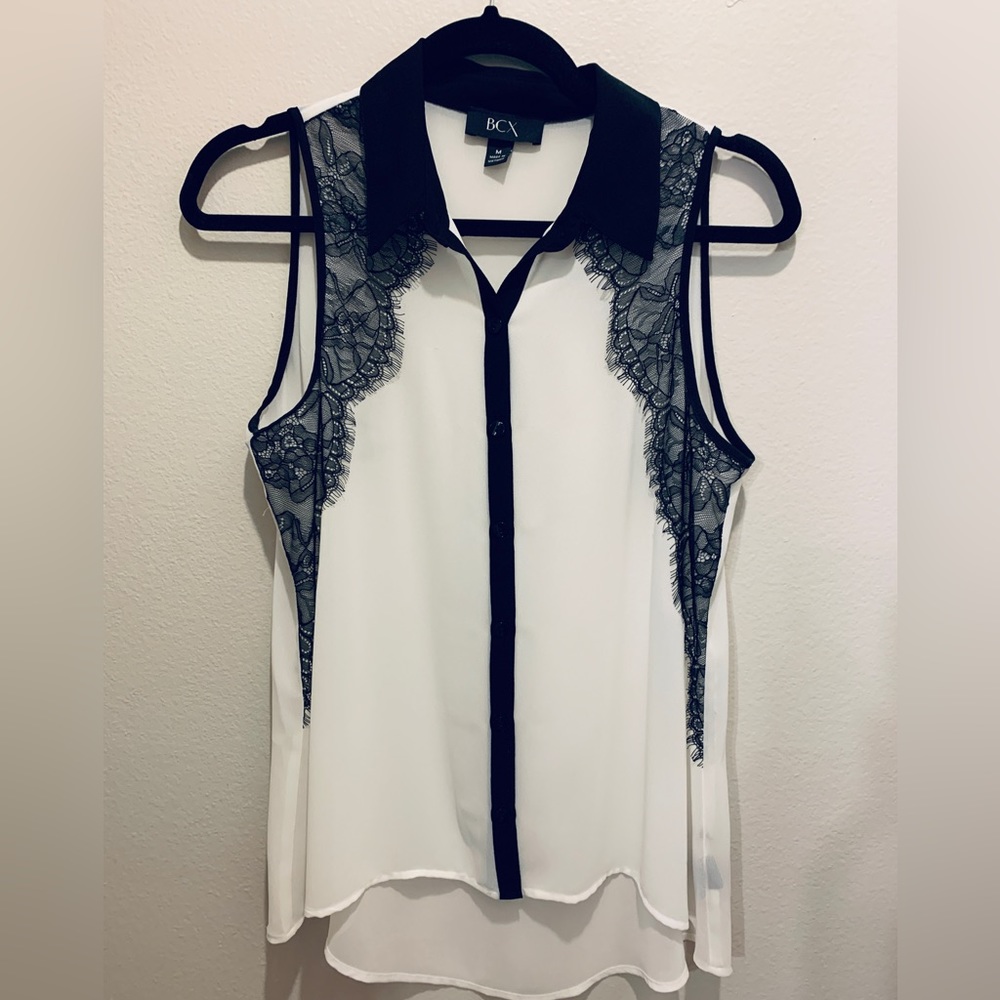 Black and white sleeveless top